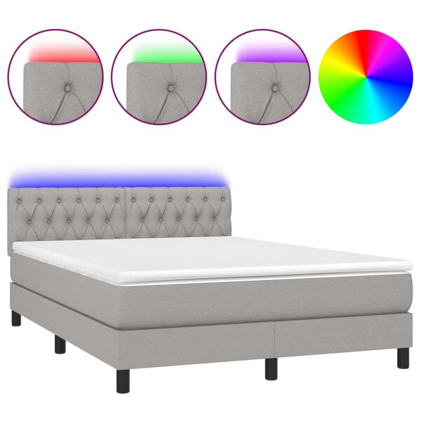vidaXL Κρεβάτι Boxspring με Στρώμα & LED Αν.Γκρι 140x190εκ. Υφασμάτινο