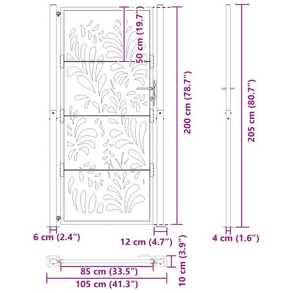 vidaXL Πύλη κήπου Μαύρη 105x205 cm Ατσάλινο σχέδιο κύματος