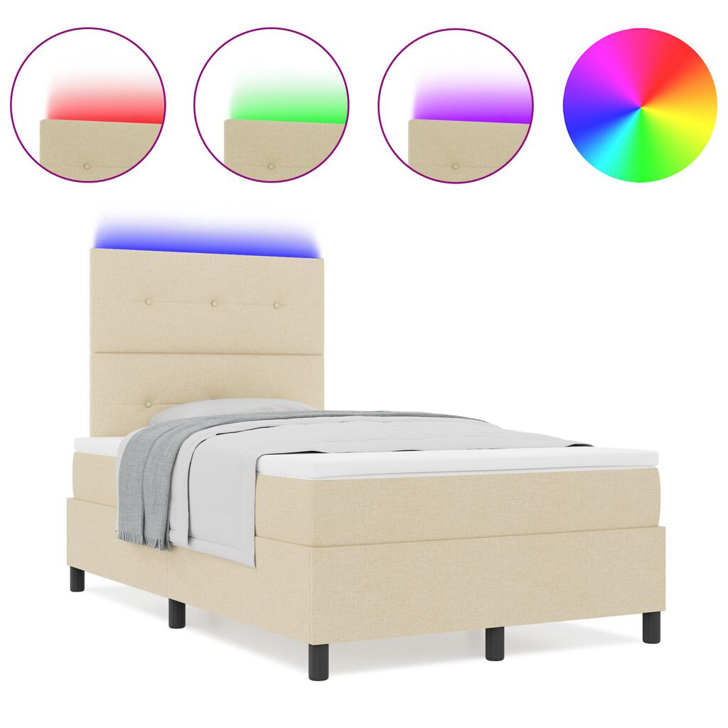 vidaXL Κρεβάτι με Σπαστό Ύφασμα & LED Κρεμ 120x200 εκ.