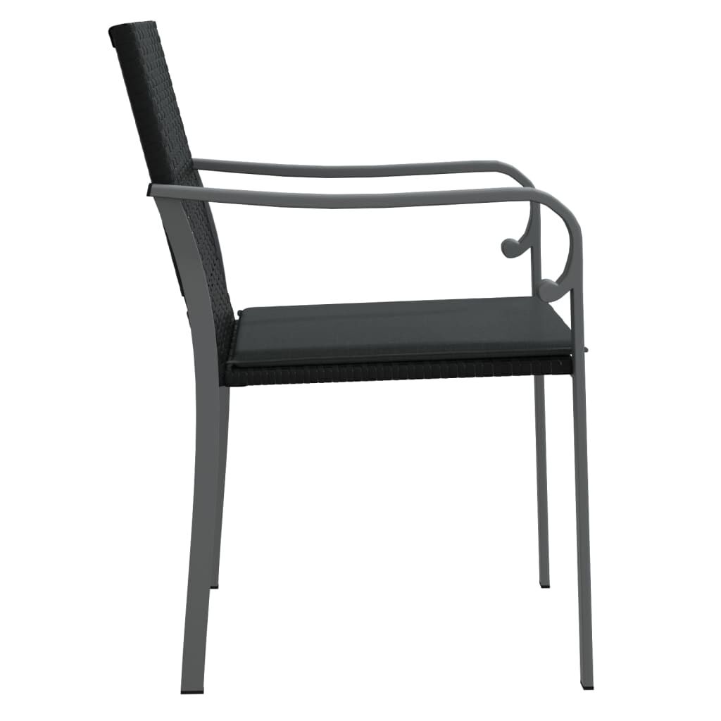 vidaXL Καρέκλες Κήπου 2 τεμ. Μαύρο 56x59x84 εκ Συνθ. Ρατάν & Μαξιλάρια