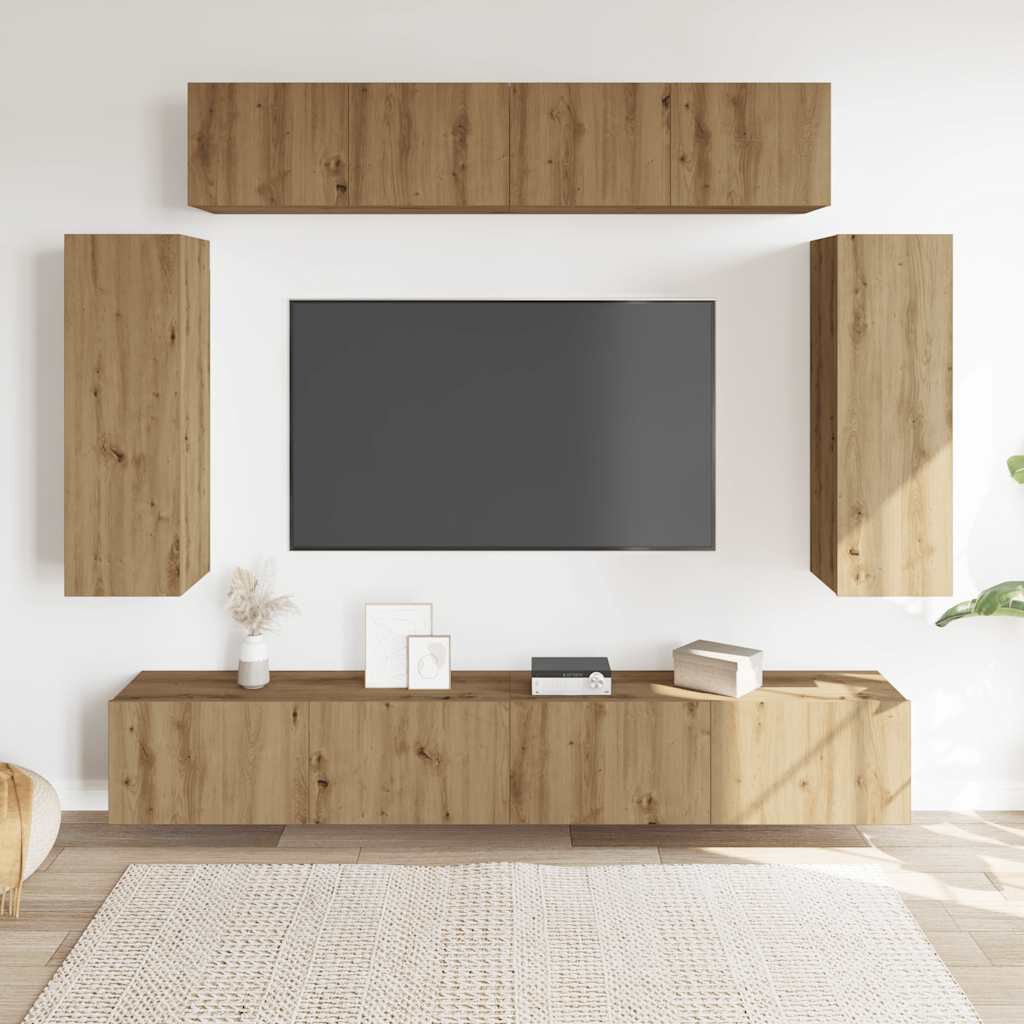 vidaXL Σετ ντουλαπιών τηλεόρασης 6 τεμαχίων Επιτοίχιο Τεχνικής Δρυς