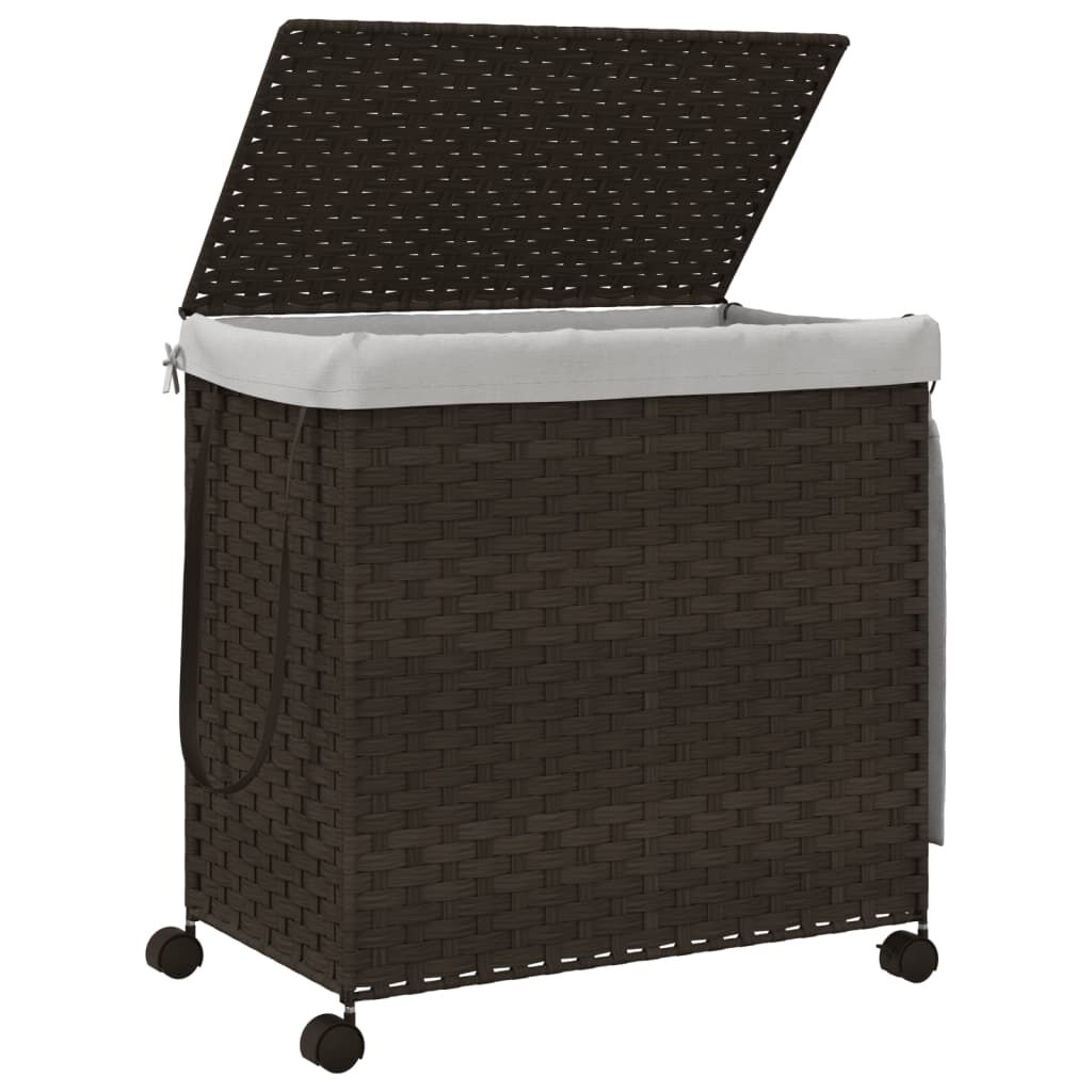 vidaXL Καλάθι Άπλυτων με Τροχούς Σκούρο Καφέ 60x35x60,5 εκ. από Ρατάν