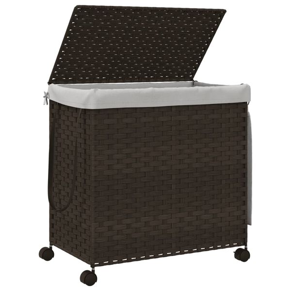 vidaXL Καλάθι Άπλυτων με Τροχούς Σκούρο Καφέ 60x35x60,5 εκ. από Ρατάν