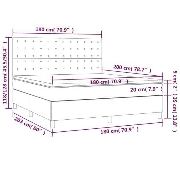 vidaXL Κρεβάτι Boxspring με Στρώμα Μαύρο 180x200εκ.από Συνθετικό Δέρμα
