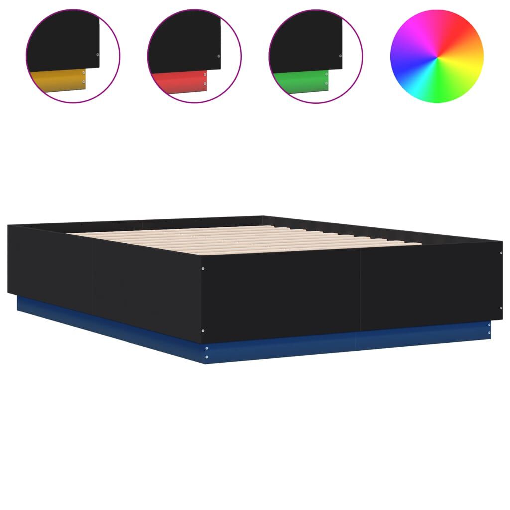 vidaXL Πλαίσιο Κρεβατιού με LED Μαύρο 120x190 εκ Επεξεργ. Ξύλο