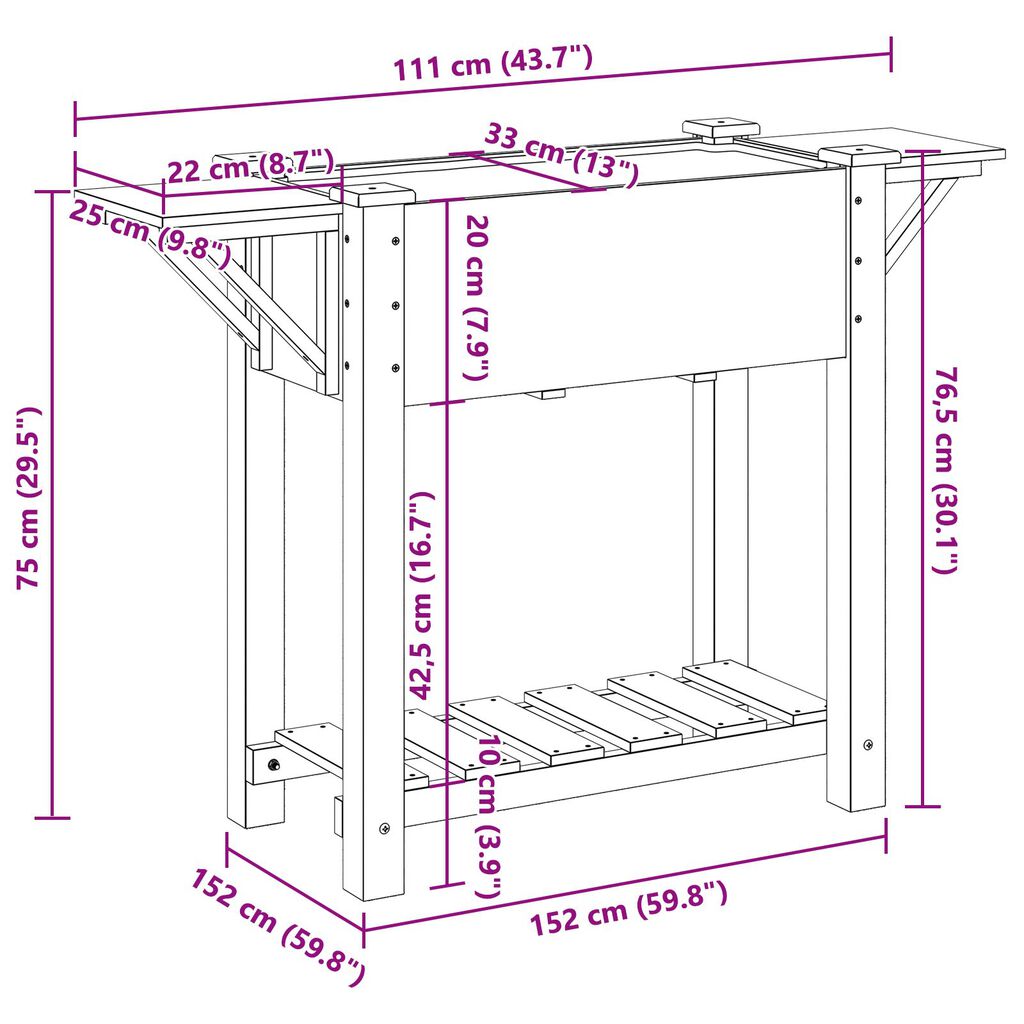 vidaXL Γλάστρα Κήπου με Ράφια 111x37x76 εκ Μασίφ Ξύλο Πεύκου