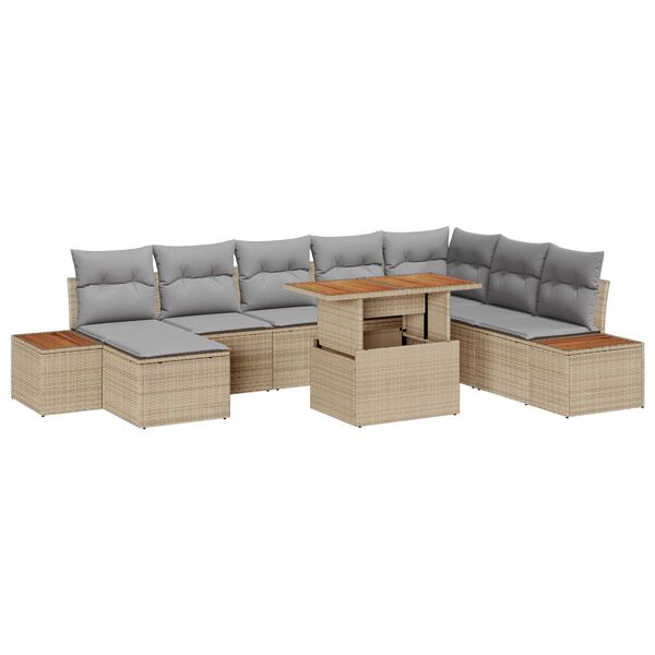 vidaXL Σετ Καναπέ Κήπου με αποθήκευση 9 pcs Μπεζ Πολυ ράταν