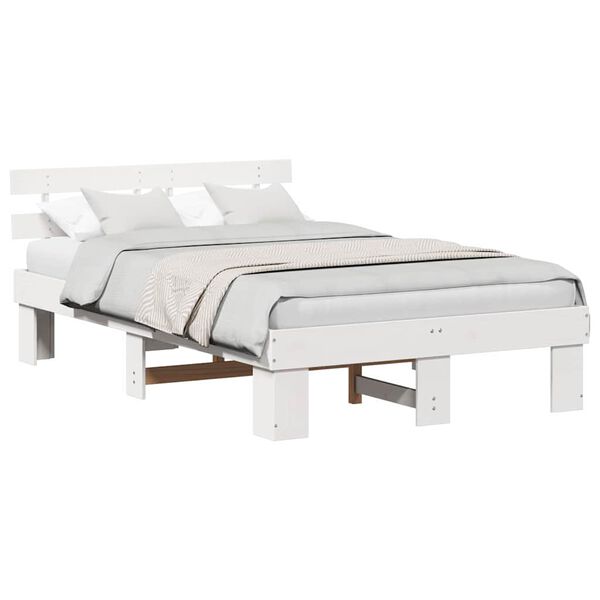 vidaXL Σκελετός Κρεβατιού Λευκό 135 x 190 cm Μασίφ ξύλο πεύκου