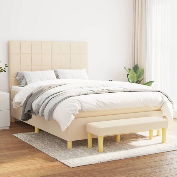 vidaXL &Kappa;&rho;&epsilon;&beta;ά&tau;&iota; Boxspring &mu;&epsilon; &Sigma;&tau;&rho;ώ&mu;&alpha; &Kappa;&rho;&epsilon;&mu; 140x200 &epsilon;&kappa;. &Upsilon;&phi;&alpha;&sigma;&mu;ά&tau;&iota;&nu;&omicron;
