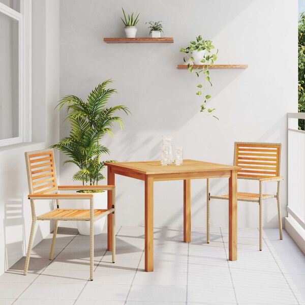 vidaXL Σέτ φαγητού για κήπο 3 pcs Μπεζ Πολυ ράταν