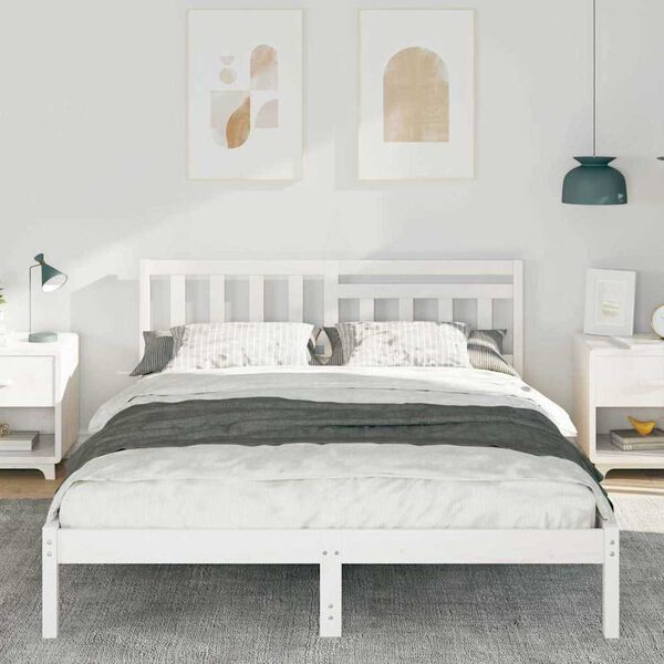 vidaXL Σκελετός Κρεβατιού Λευκό 140 x 200 cm Μασίφ ξύλο πεύκου