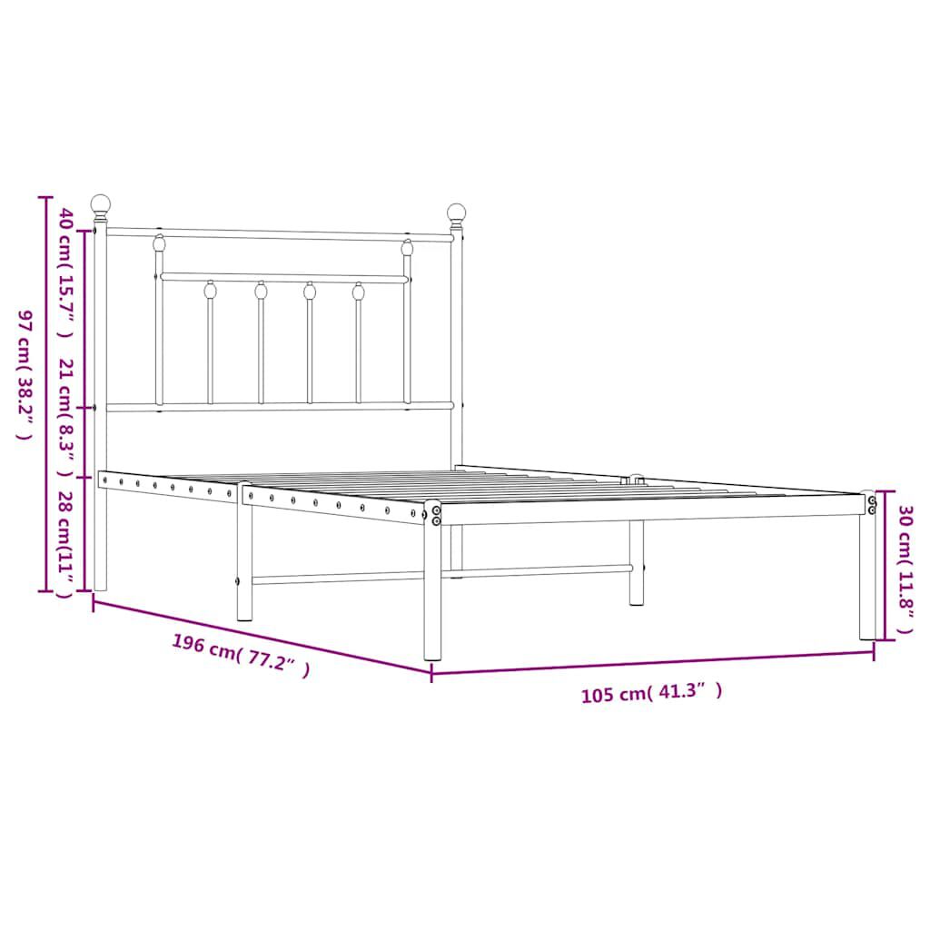 vidaXL Πλαίσιο Κρεβατιού με Κεφαλάρι Λευκό 100x190 εκ. Μεταλλικό