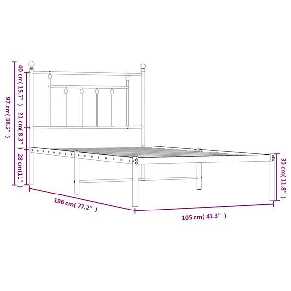 vidaXL Πλαίσιο Κρεβατιού με Κεφαλάρι Λευκό 100x190 εκ. Μεταλλικό