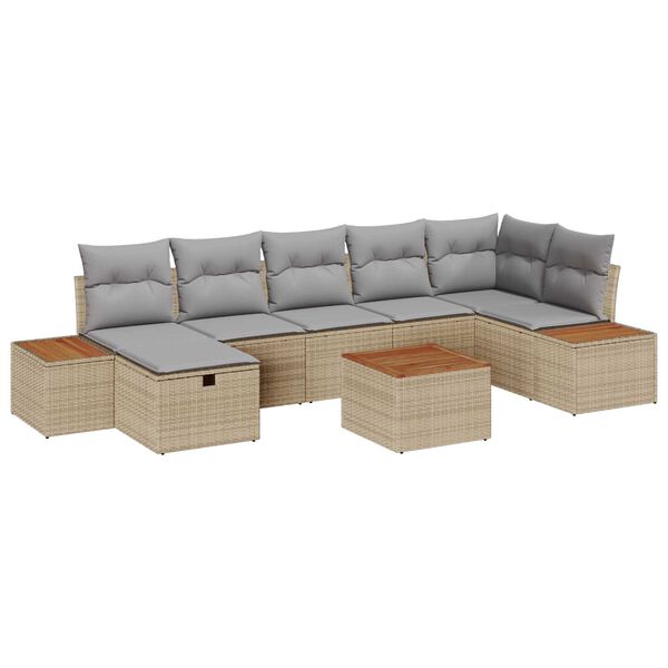 vidaXL Σετ Καναπέ Κήπου με μαξιλάρι 8 pcs Μπεζ Πολυ ράταν