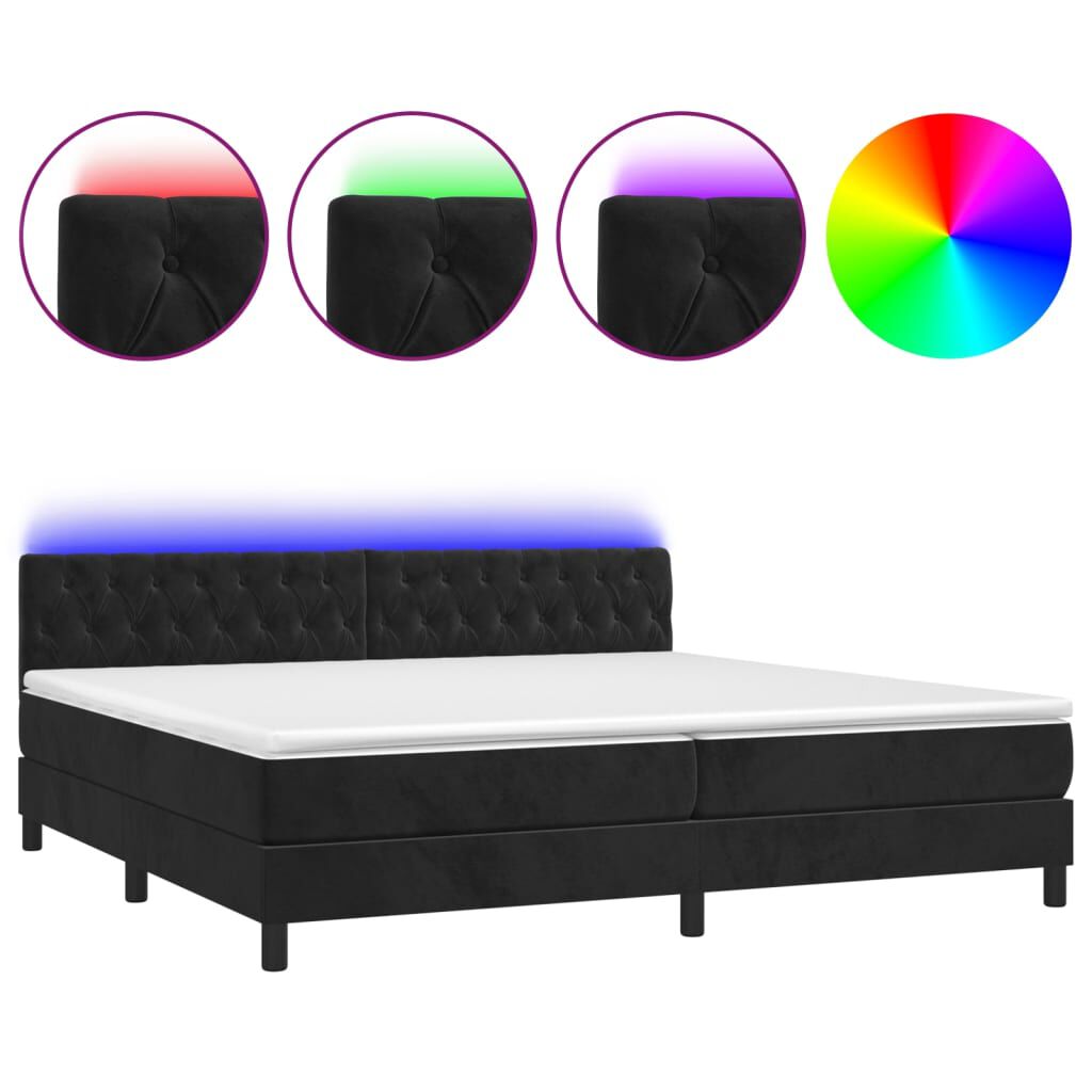 vidaXL Κρεβάτι Boxspring με Στρώμα & LED Μαύρο 200x200 εκ. Βελούδινο