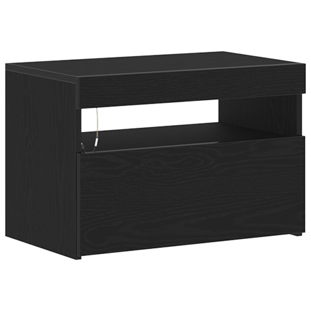vidaXL Κομοδίνο με LED Φώτα Μαύρη Δρυός 60x35x40 εκ. Ξύλινα