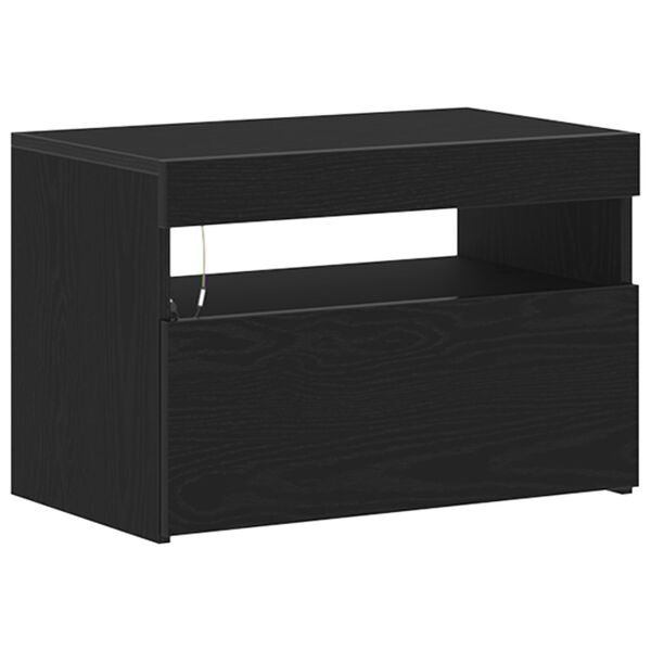 vidaXL Κομοδίνο με LED Φώτα Μαύρη Δρυός 60x35x40 εκ. Ξύλινα