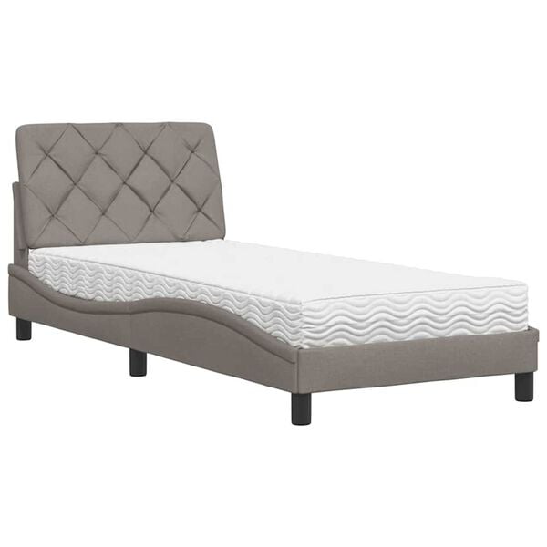 vidaXL Κρεβάτι με Στρώμα Taupe 90x200 εκ. Υφασμάτινο