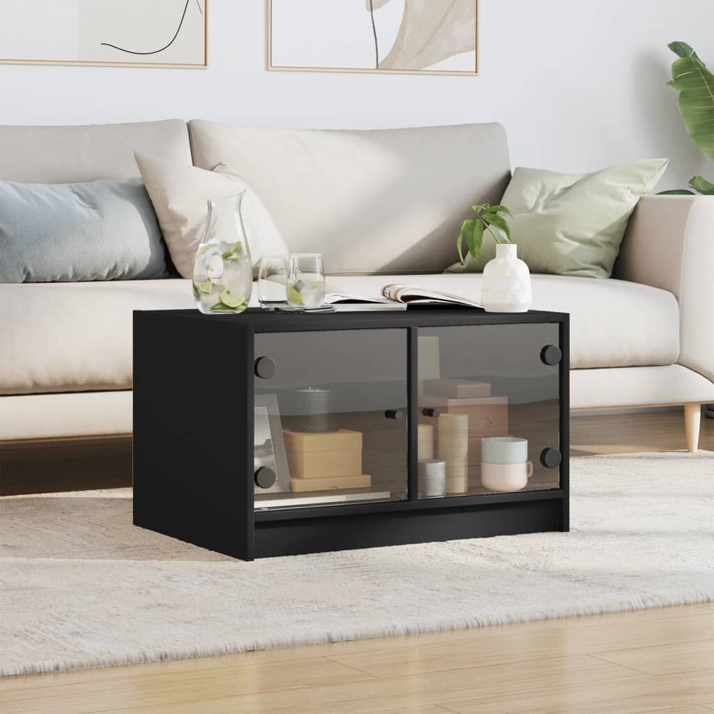 vidaXL Τραπεζάκι Σαλονιού Μαύρο 68x50x42 εκ. με Γυάλινες Πόρτες