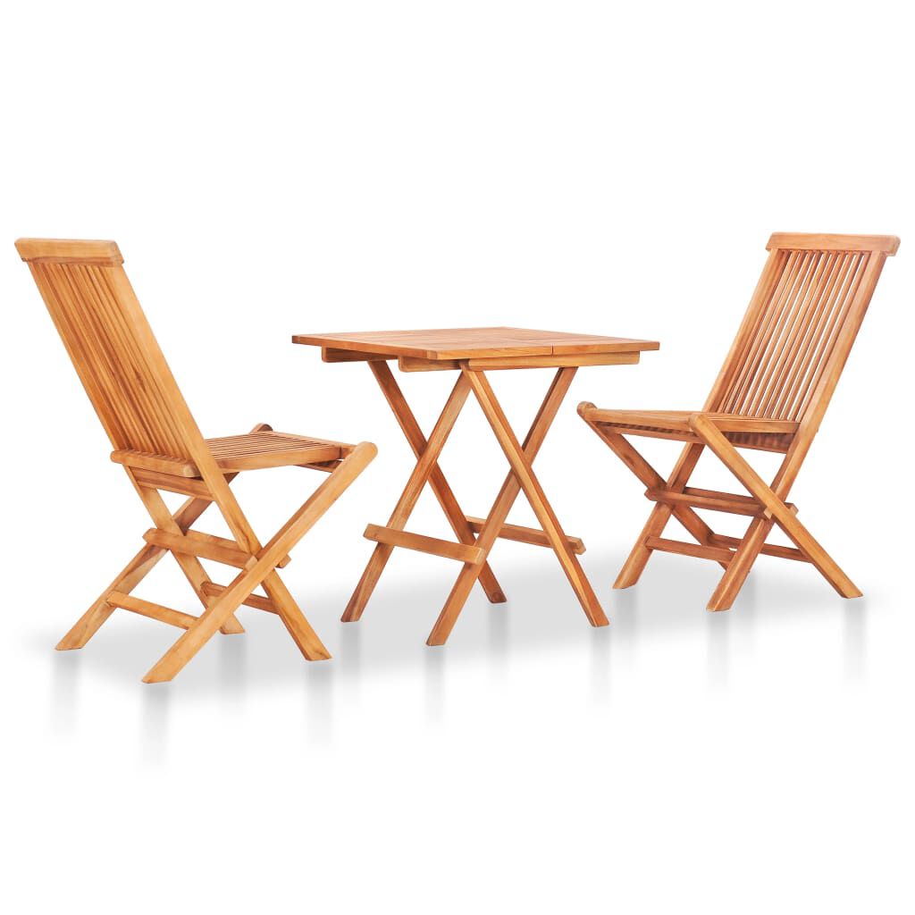 vidaXL Σετ Επίπλων Mπιστρό 3 τεμ. Μασίφ Ξύλο Teak με Μαύρα Μαξιλάρια