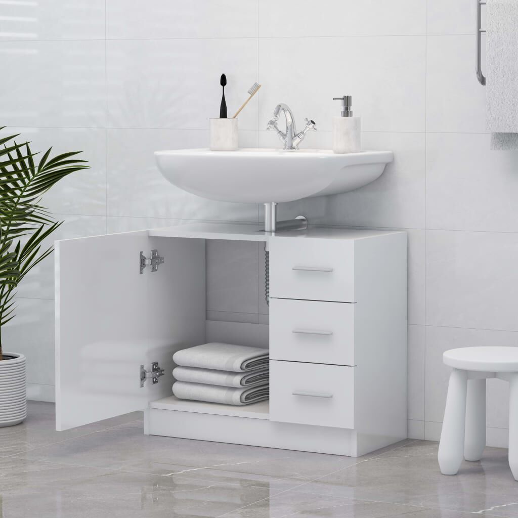 vidaXL Ντουλάπι Νιπτήρα Γυαλιστερό Λευκό 63x30x54 εκ. Επεξ. Ξύλο