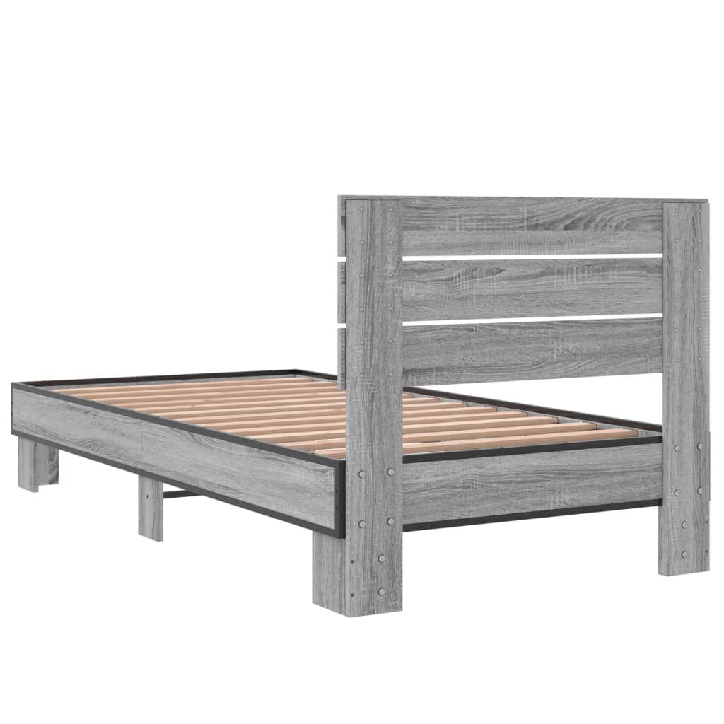 vidaXL Πλαίσιο Κρεβατιού Γκρι Sonoma 75x190 εκ. Επεξ. Ξύλο & Μέταλλο