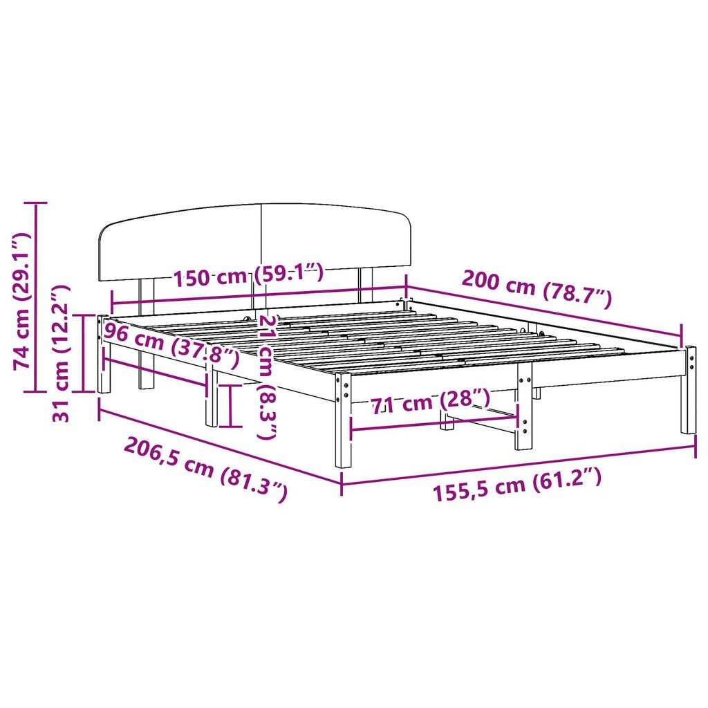 vidaXL Κρεβάτι με Κεφαλάρι 150x200 εκ Μασίφ Ξύλο Πεύκο