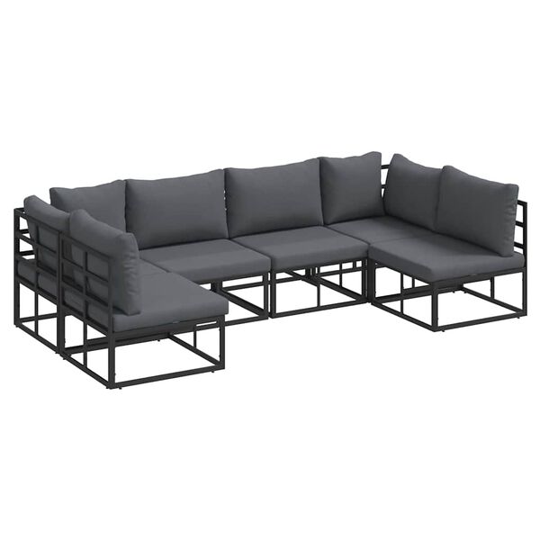 vidaXL Σετ Καναπέ Κήπου με μαξιλάρι 6 pcs Μαύρο Αλουμίνιο