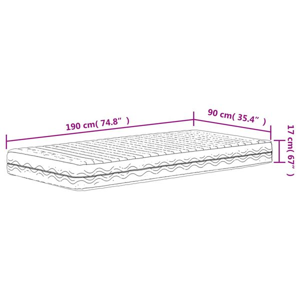 vidaXL Στρώμα Αφρού Σκληρότητα H2 H3 Λευκό 90 x 190 εκ.