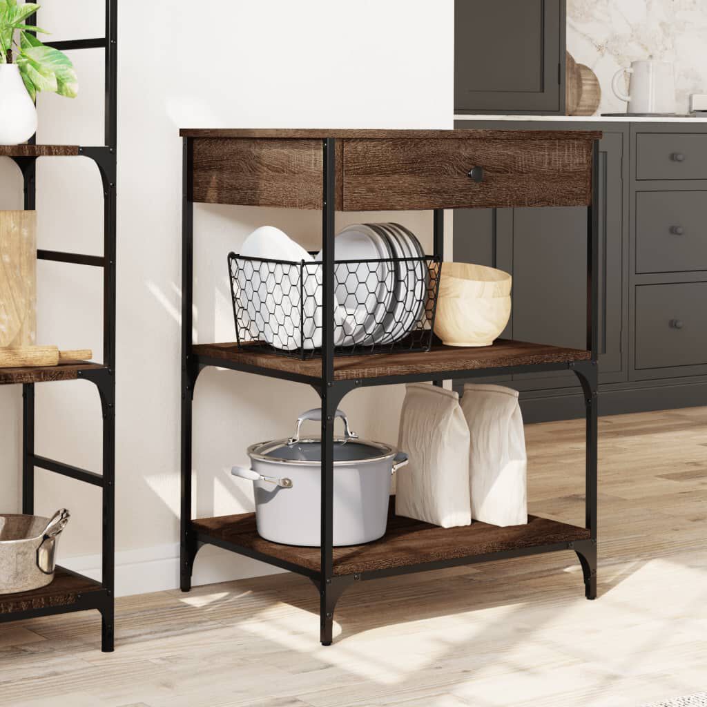vidaXL Τρόλεϊ Κουζίνας Καφέ Δρυς 60x48x89,5 εκ. από Επεξεργασμένο Ξύλο