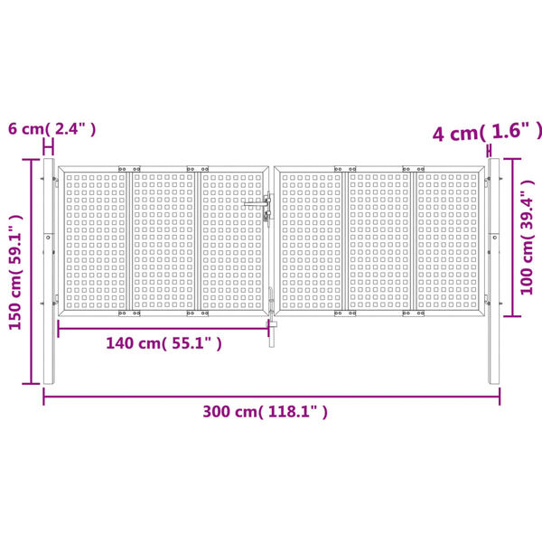vidaXL Πύλη Κήπου Ανθρακί 300 x 150 εκ. Ατσάλινη