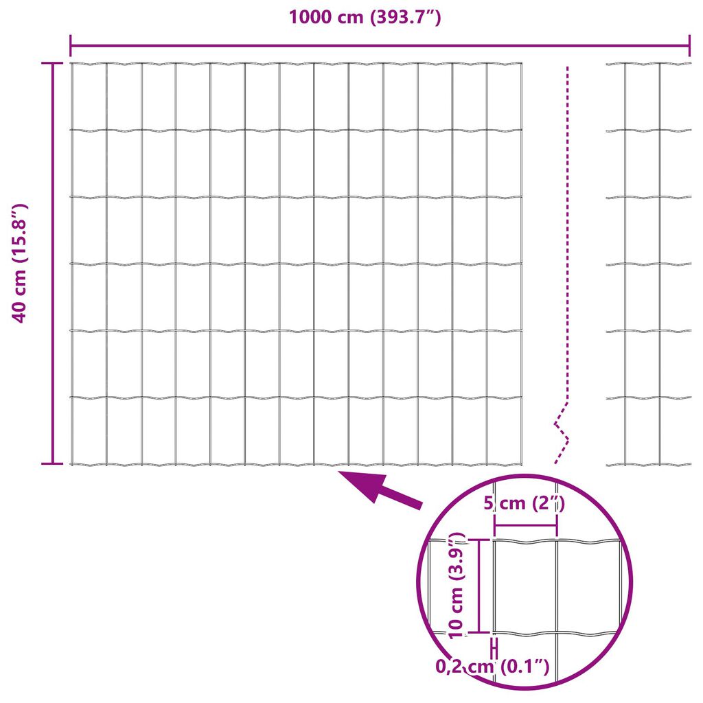 vidaXL Euro Fence με 7 Στενούς Πότσες 0.4x10 μ Γαλβανισμένος Χάλυβας