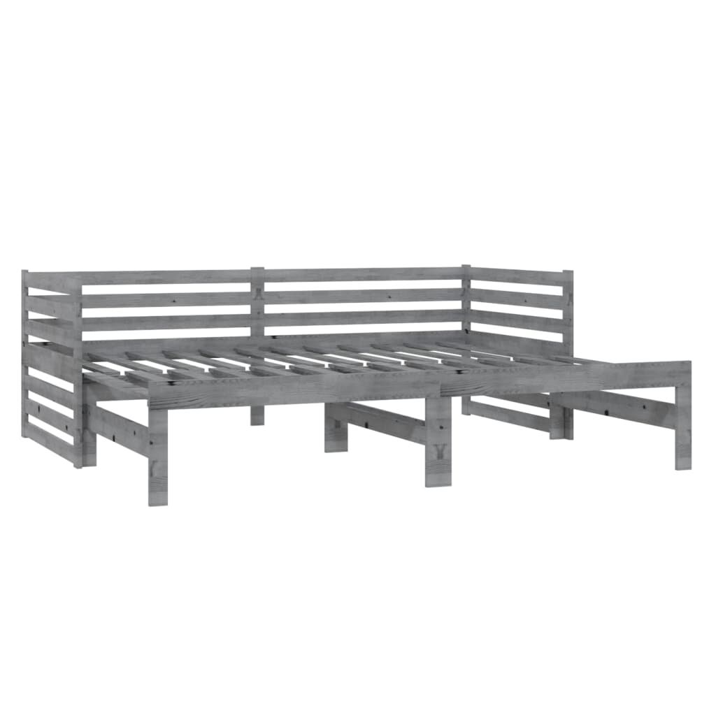 vidaXL Καναπές Κρεβάτι Συρόμενος Γκρι 2x(90x200) εκ. Μασίφ Ξύλο Πεύκου