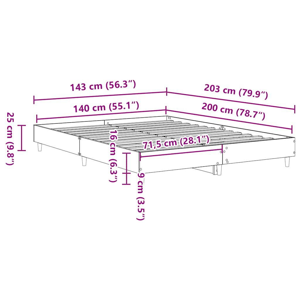 vidaXL Πλαίσιο κρεβατιού χωρίς στρώμα 140x200 εκ. Επεξεργασμένο Ξύλο