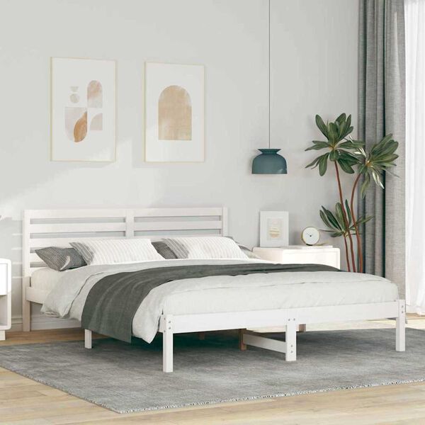 vidaXL Σκελετός Κρεβατιού Λευκό 150 x 200 cm Μασίφ ξύλο πεύκου