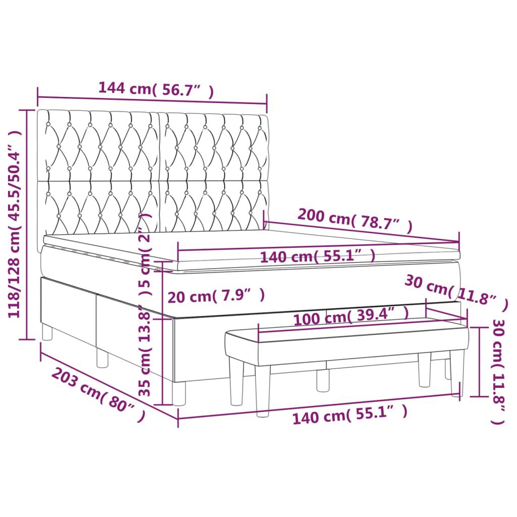 vidaXL Κρεβάτι Boxspring με Στρώμα Σκούρο Μπλε 140x200 εκ. Βελούδινο