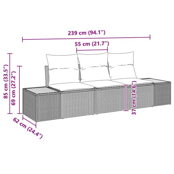 vidaXL Σετ Καναπέ Κήπου 3 pcs Μαύρο και κρεμ 239 x 62 x 85 εκ
