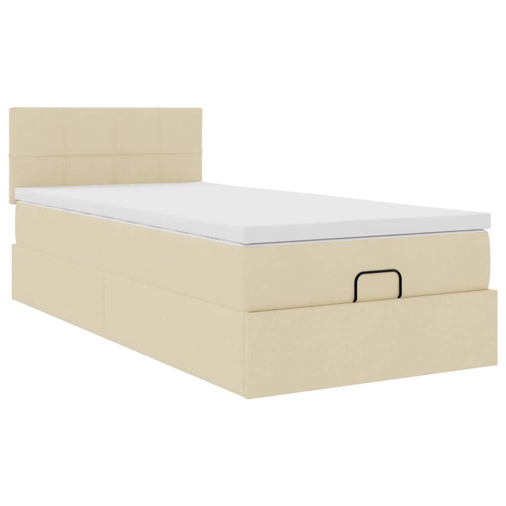 vidaXL Οθωμανικό κρεβάτι με στρώμα & LEDs Cream 100x200 cm Ύφασμα