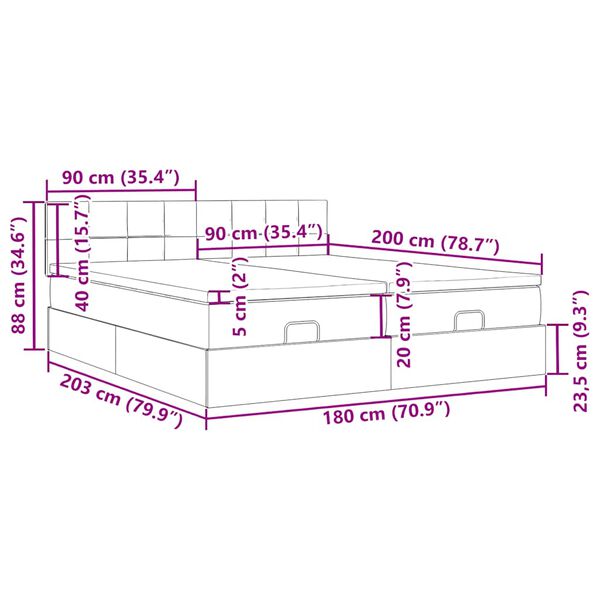 vidaXL Οθωμανικό κρεβάτι με στρώματα & LEDs Ροζ 180x200cm Velvet