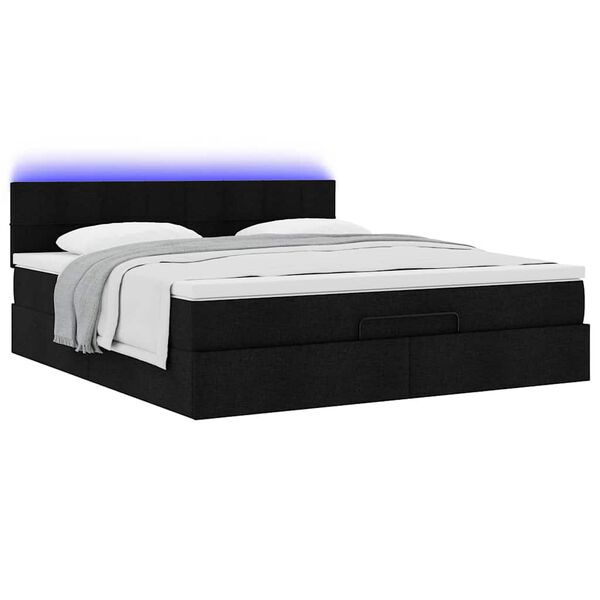 vidaXL Οθωμανικό κρεβάτι με στρώμα & LEDs Μαύρο ύφασμα 160x200cm