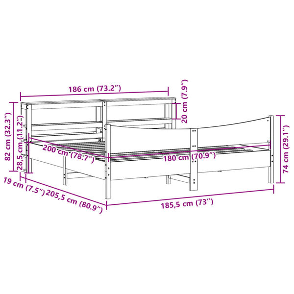 vidaXL Πλαίσιο Κρεβατιού με Κεφαλάρι 180x200 εκ. από Μασίφ Ξύλο Πεύκου