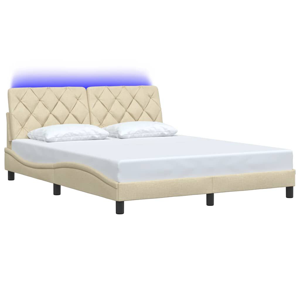 vidaXL Πλαίσιο κρεβατιού με LED χωρίς στρώμα Κρέμα 160x200 cm Ύφασμα