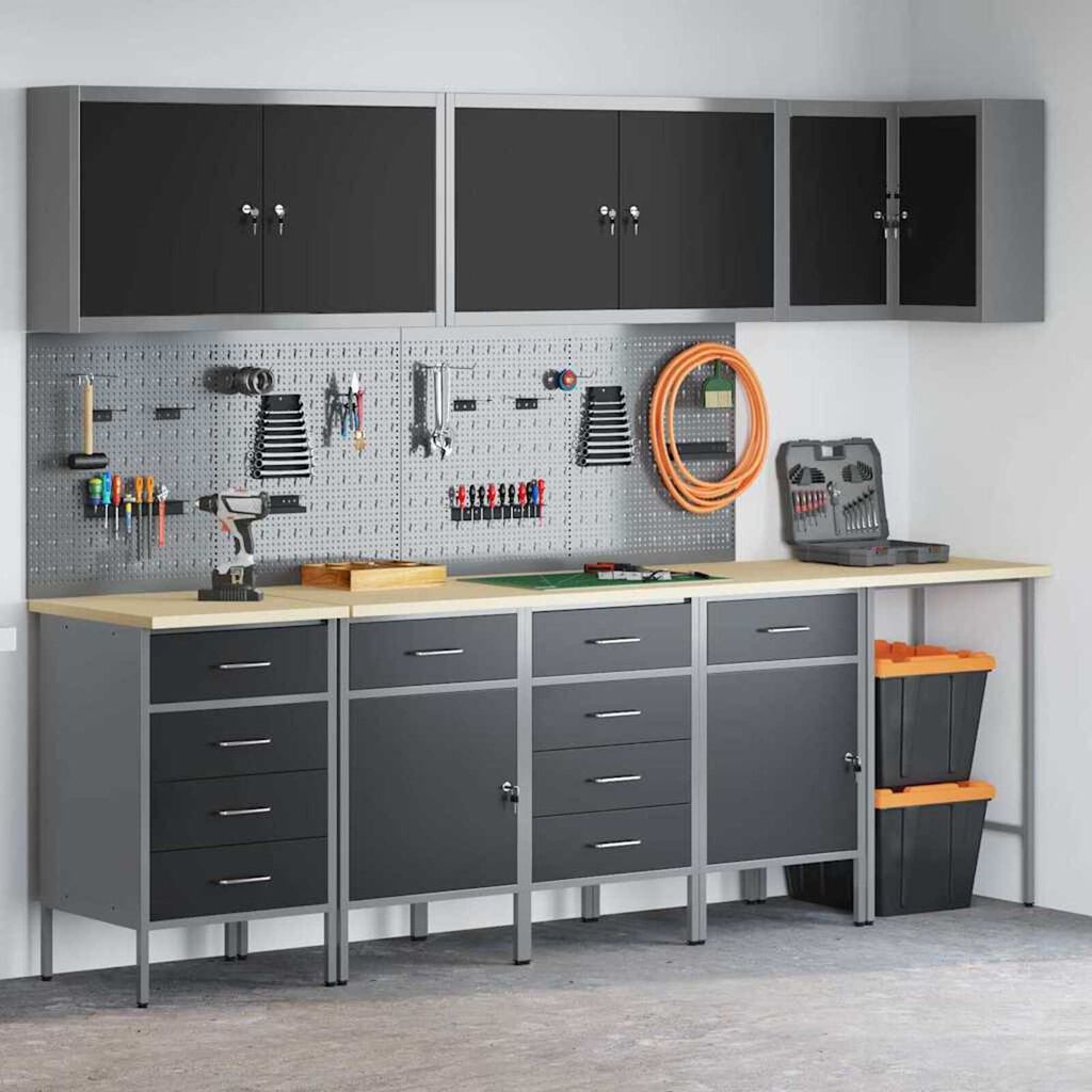 vidaXL Ντουλάπα Εργασίας με συρτάρι 12 pcs Μαύρο 255 x 55 x 220 εκ
