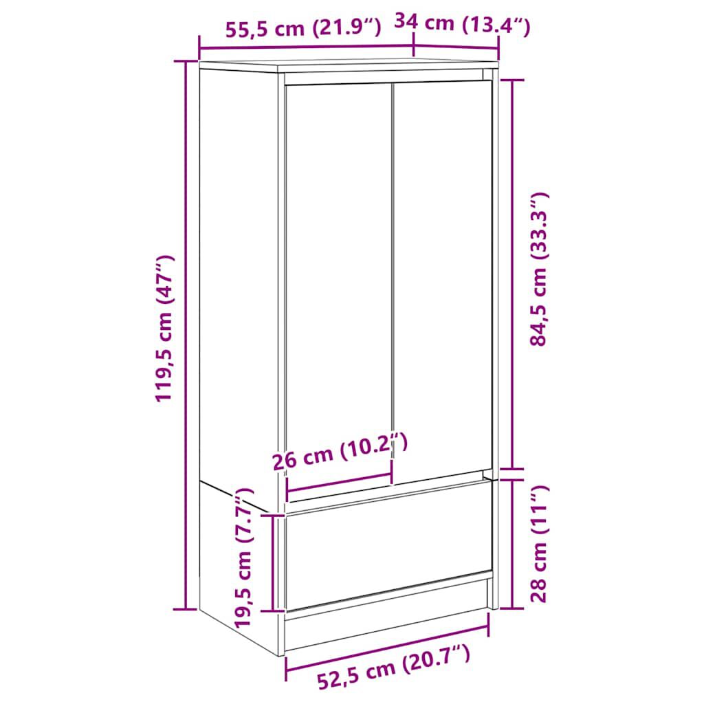 vidaXL Ντουλάπι με συρτάρι 55,5x34x119,5 εκ. Ξύλινο μηχανουργικό ξύλο