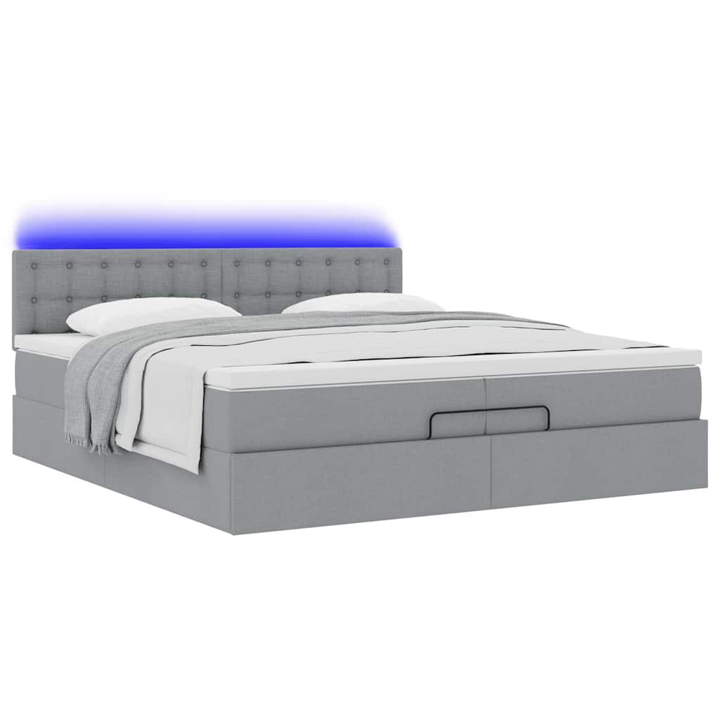 vidaXL Οθωμανικό κρεβάτι με στρώματα & LEDs Ανοιχτό γκρι ύφασμα