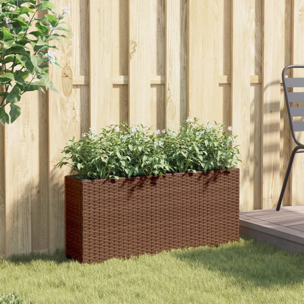 vidaXL Ζαρντινιέρα Κήπου Καφέ 90x20x40εκ. Συνθ. Ρατάν με 2 Γλάστρες
