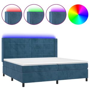 vidaXL Κρεβάτι Boxspring με Στρώμα & LED Σκ. Μπλε 200x200εκ. Βελούδινο