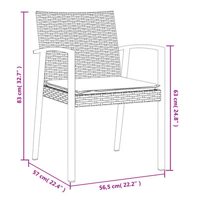 vidaXL Καρέκλες Κήπου με Μαξιλάρια 4τεμ Καφέ 56,5x57x83 εκ Συνθ. Ρατάν