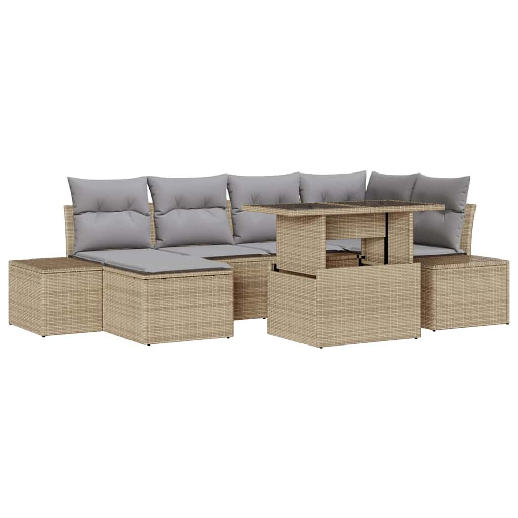vidaXL Σετ Καναπέ Κήπου με αποθήκευση 7 pcs Μπεζ Πολυ ράταν