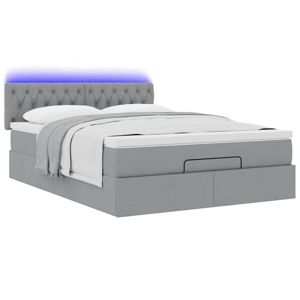 vidaXL Οθωμανικό κρεβάτι με στρώμα&LEDs Ανοιχτό γκρι 140x190cm Ύφασμα